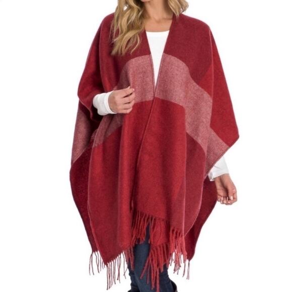 Woolrich Cozy Blanket Scarf Wrap Open Front Fringe Burgundy Pink Women One Size - Picture 1 of 12